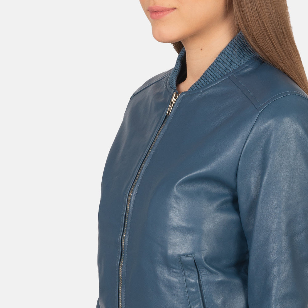 Blesso Blue Women Leather Jacket For Winter