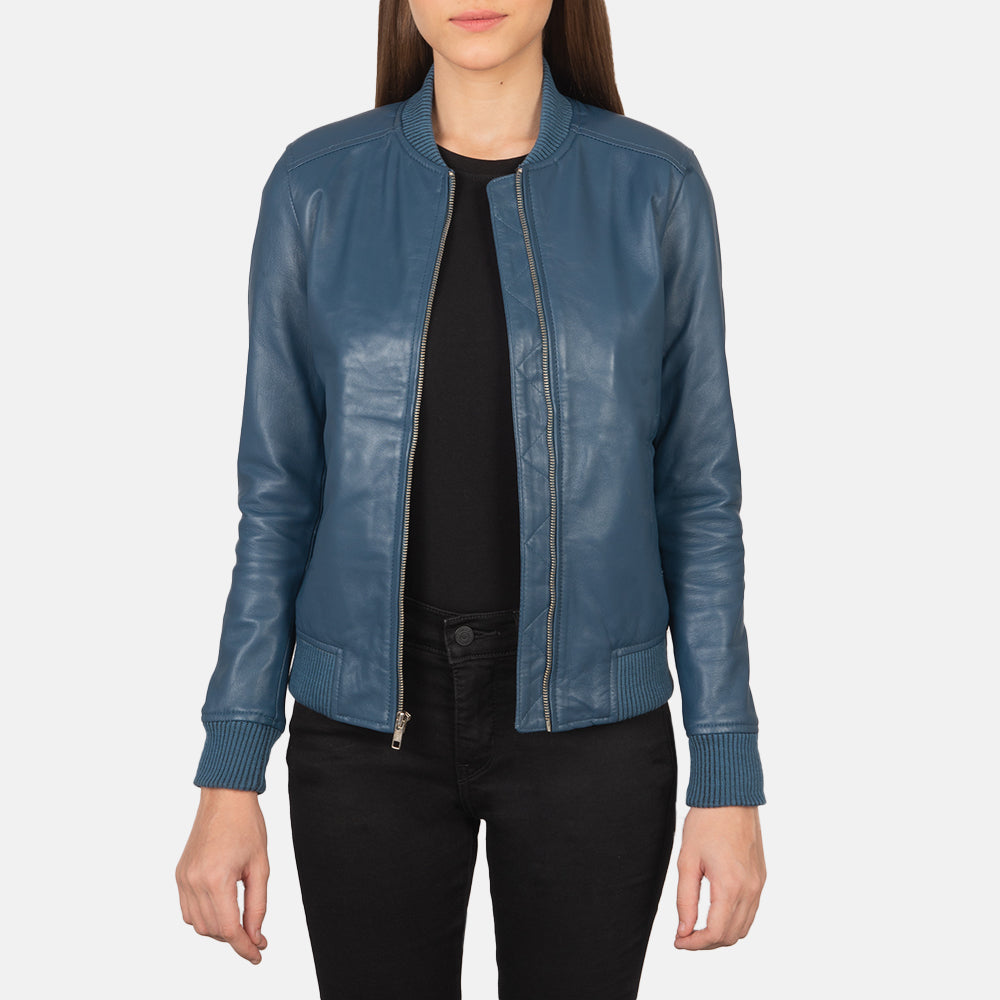 Blesso Blue Women Leather Jacket For Winter