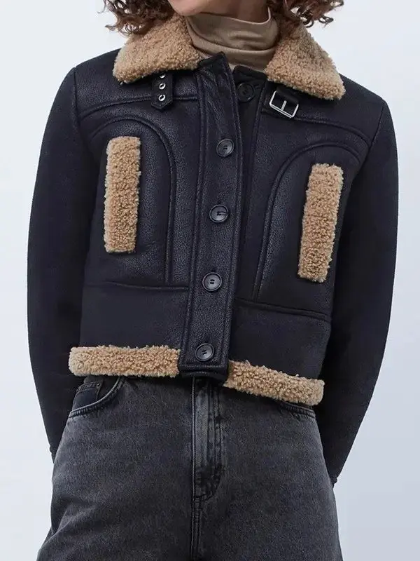 Women’s Shearling Black Cropped Leather Jacket