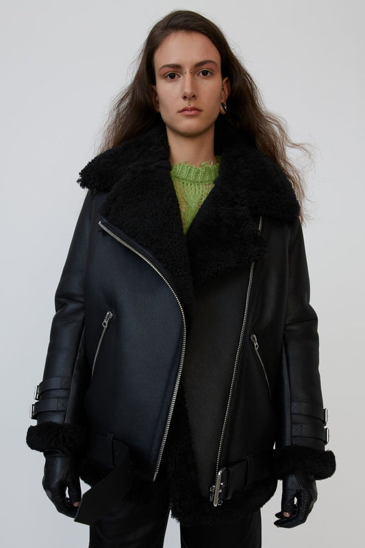 Shearling Aviator Black Jacket For Women